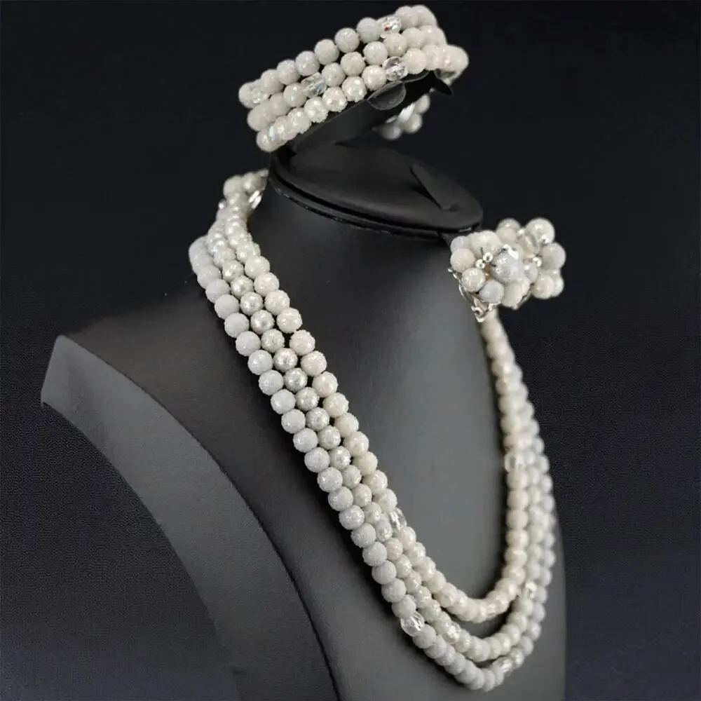 Vintage MCM Sugar Bead Parure Set White Multi Strand Necklace‎ Bracelet Set